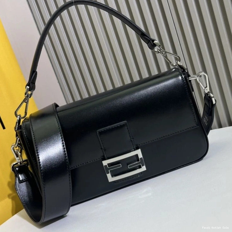 Affordable Medium Leather Bag Black Baguette Fendi Tiffany In Smooth 0812